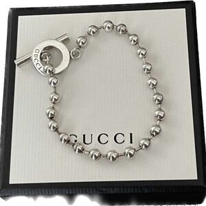 💥COA⭐️GUCCI 925 Silver T-bar Ball-chain toggle bracelet💥w/box💥💯Authentic